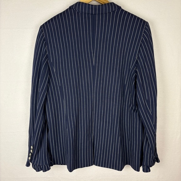 Chico's Blue Stripe Pearl Button Blazer Jacket - Picture 8 of 9